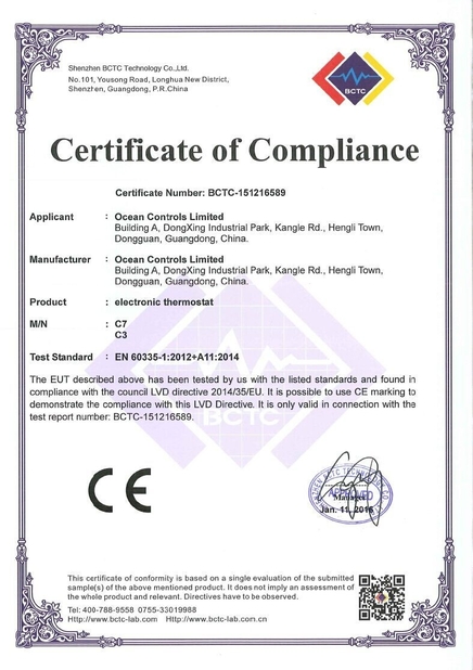 Chine Ocean Controls Limited certifications