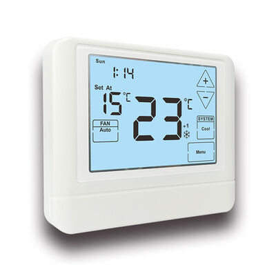 LCD Touch Screen Wired Room 7 Day Programmable Thermostat Mounts On Wall Or Junction Box Powered By 2 AAA Alkaline Batteries Or 18 30 VAC NEC Class II