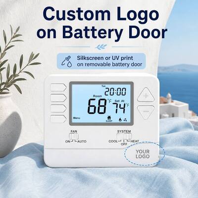 24V Large LCD Display HVAC Temperature Controller Wired Thermostat 7 Day 2 Heat 2 Cool Battery Power