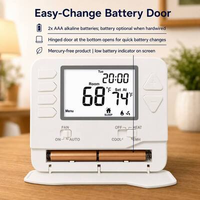 STN721 Commercial Heat Pump 2 Heat 1 Cool LCD Display Wired HVAC Thermostat for Home and Hotel