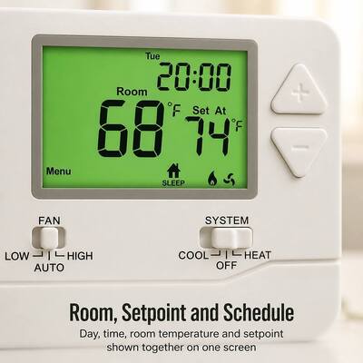 Compressor Delay Protection 5 Minutes 1 Heat 1 Cool Wireless PTAC Programmable 915MHZ Thermostat for Hotel Room