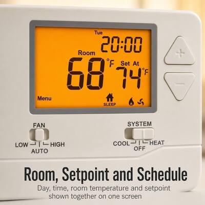 White Programmable Wireless 915MHZ Air Conditioning 1 Heat 1 Cool RF PTAC Thermostat With LCD Display