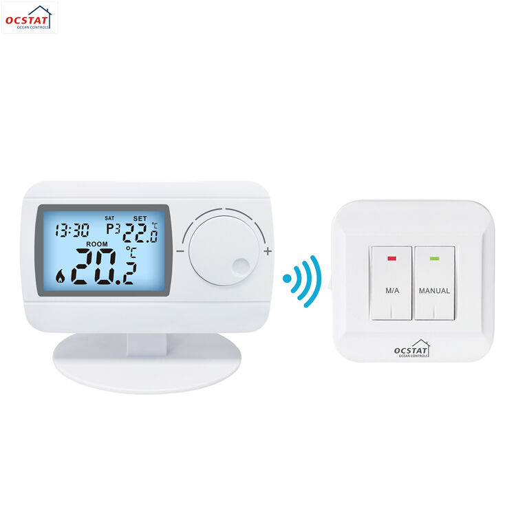 ABS Material RF Room Programmable Heating Thermostat Switchable Voltage 24-230V Connectivity RF Radio Frequency Compatible with HVAC Systems
