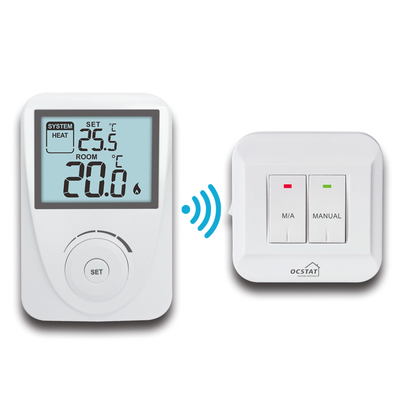 Lumière arrière LCD bleue Thermostat de chauffage et de refroidissement RF intelligent non programmable