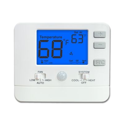 Thermostat d'ambiance électronique à rétroéclairage bleu pour un contrôle précis de la température, bornes d'alimentation 50/60Hz, désignations O/B