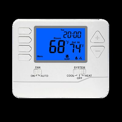 Dimensions physiques : 472 L x 385 H x 106 P Thermostat programmable sur 7 jours avec modes de fonctionnement système ARRÊT et 2 Chauffage / 2 Climatisation pour systèmes CVC (Chauffage, Ventilation et Climatisation) conventionnels