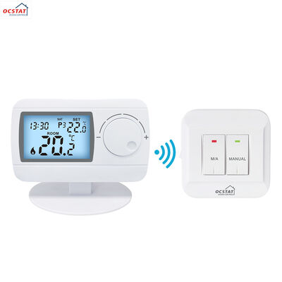 Thermostat de chauffage programmable pour pièce en matériau ABS, tension commutable 24-230V, connectivité RF (radiofréquence), compatible avec les systèmes de chauffage, ventilation et climatisation (CVC)