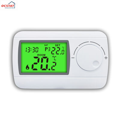 Thermostat de chaudière à rétroéclairage bleu non programmable avec interrupteur d'arrêt du chauffage et réglage de la température de 5 à 35 degrés Celsius par pas de 0,5 degré