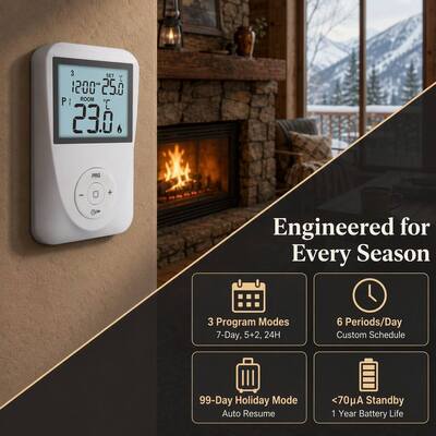 Ensemble thermostat programmable 7 jours 230V chauffage et refroidissement Compatible avec les systèmes de chauffage par le sol Mécanisme de contrôle de la température pour moteurs
