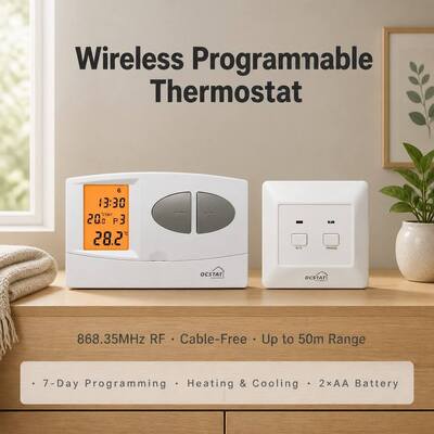 Mode de fonctionnement du système OFF Thermostat programmable sans fil pour chaudière RF 130 X 80 X 35 mm Taille compacte Idéal pour les solutions de contrôle CVC commerciales