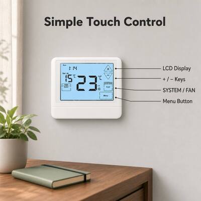 Thermostat de pompe à chaleur programmable câblé de 24 V offrant une protection contre les retards de compression de 5 minutes conçue pour la planification HVAC