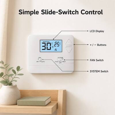 Thermostat d'ambiance filaire programmable Riseem, plage de température 5-35°C, parfait pour toutes les pièces