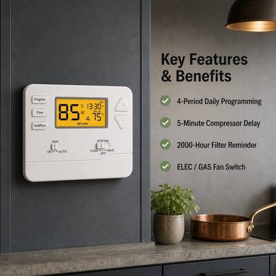 Riseem Thermostat de chambre électronique numérique intelligent et pratique pour les plages de température 32 ° F 99 ° F STN605