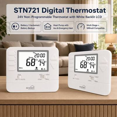 STN721 Pompes à chaleur commerciales 2 chaleur 1 refroidissement Affichage LCD câblé Thermostat CVC pour la maison et l'hôtel