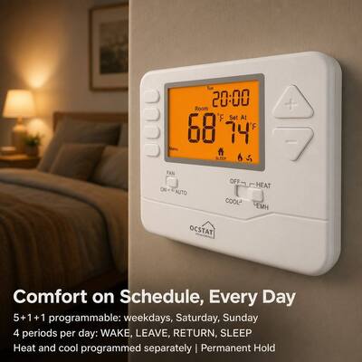 Thermostat filaire 7 jours 24V ou sur piles pour chauffage et climatisation, pompe à chaleur, réglable