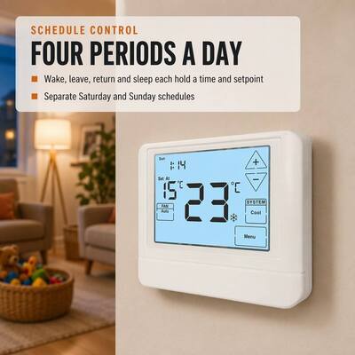 Thermostat programmable filaire à écran tactile LCD pour chauffage, 7 jours, alimenté par piles ou 24V, pour une régulation précise du chauffage