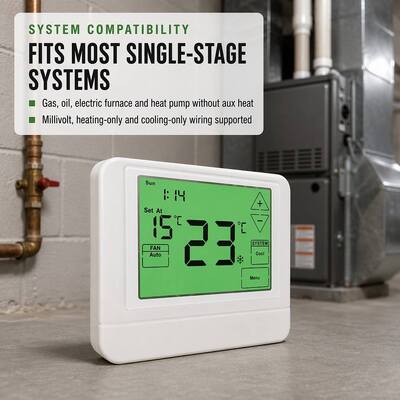 Thermostat programmable filaire à écran tactile 24V, chauffage et refroidissement, à piles, adapté aux systèmes CVC de climatisation