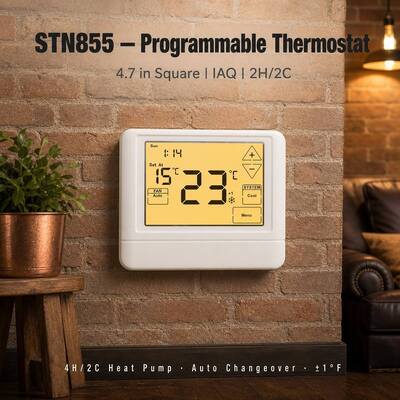 Thermostat mural programmable 7 jours STN855 pour pompe à chaleur, 7 jours, 2 chauffages, 2 refroidissements, pour contrôle CVC