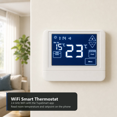 24V LCD rétroéclairage 2 HEAT 2 COOL Chambre électronique WIFI Smart TUYA Écran tactile Thermostat 4H 2C Pompe à chaleur avec ou sans fonction de chauffage auxiliaire ou d'urgence