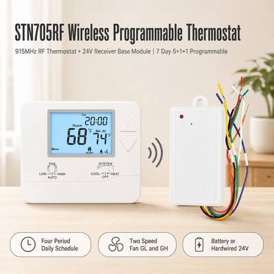 24V Conventionnel ou pompe à chaleur salle sans fil 7 jours PTAC RF thermostat programmable fréquence 915MHZ