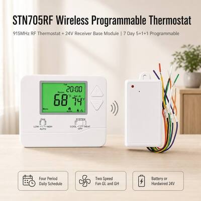 Protection anti-court-circuit compresseur 5 minutes 1 chauffage 1 refroidissement sans fil PTAC programmable thermostat 915MHZ pour chambre d'hôtel