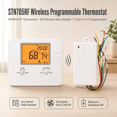 Chauffage et climatisation 7 jours sans fil pour chambre à coucher PTAC RF 1 étage pour système CVC, fonctionnant sur secteur 24V ou sur batterie