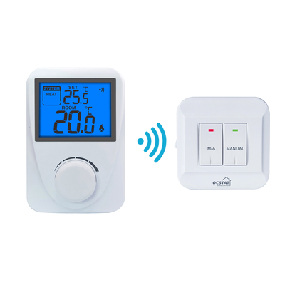 Riseem Blue Backlight Chaudière à gaz RF sans fil Thermostat non programmable avec commutateur chauffage / éteint / refroidissement