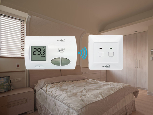 Riseem Green Backlight RF Electric Room Thermostat simple pour le chauffage 2 * AA Batterie de taille